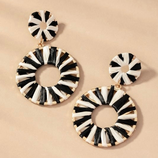 LOUETTA BLACK & WHITE RAFFIA EARRINGS