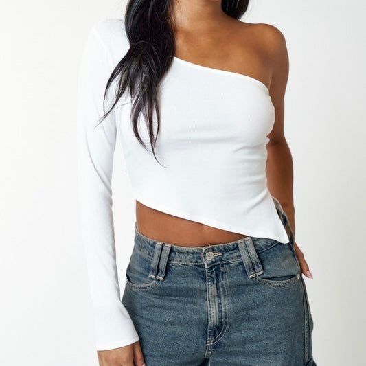 SOMETHINGS OFF WHITE ASYMMETRICAL TOP