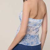 NO PRESSURE STRAPLESS BLUE FLORAL TOP