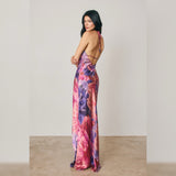 ISABELLA STEWART FLORAL HALTER MAXI DRESS