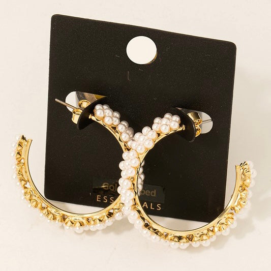 GOLD DIPPED PEARL HOOP EARRINGS