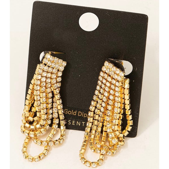 GOLD DIPPED RHINESTONE CHAIN DANGLE MESH EARRINGS