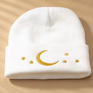EMBROIDERED WHITE MOON BEANIE