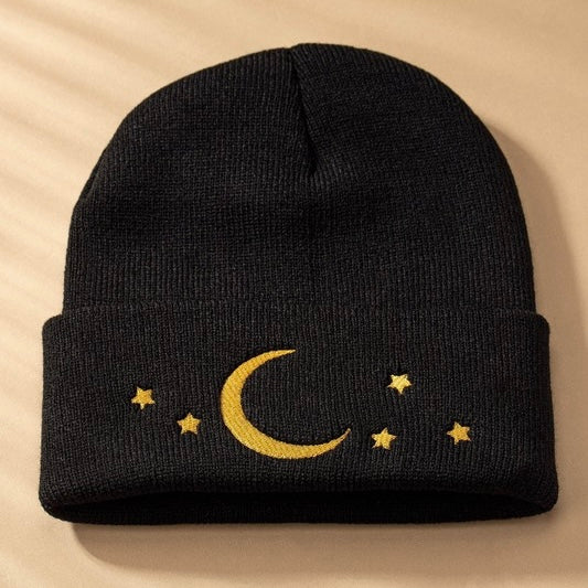 EMBROIDERED BLACK MOON BEANIE
