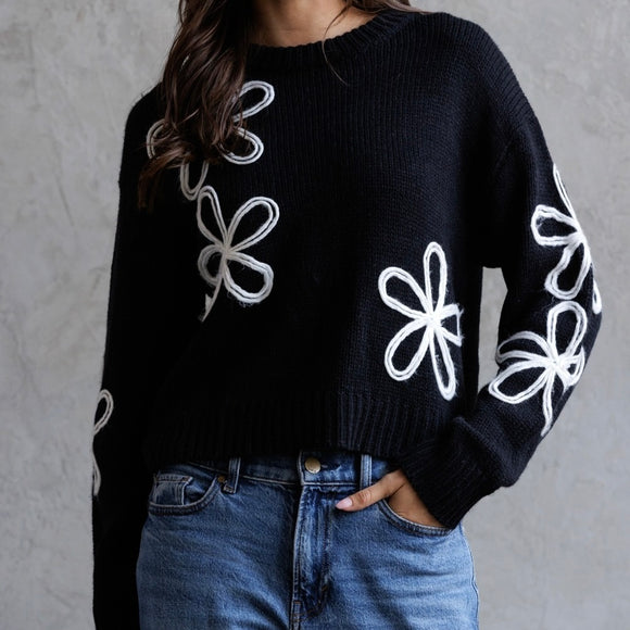 NOTHING TO WORRY ABOUT FLOWER DETAIL KNIT SWEATER
