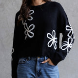 NOTHING TO WORRY ABOUT FLOWER DETAIL KNIT SWEATER