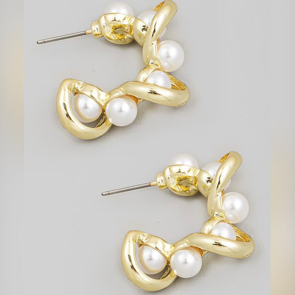 JACEE TWIST PEARL HOOP EARRINGS