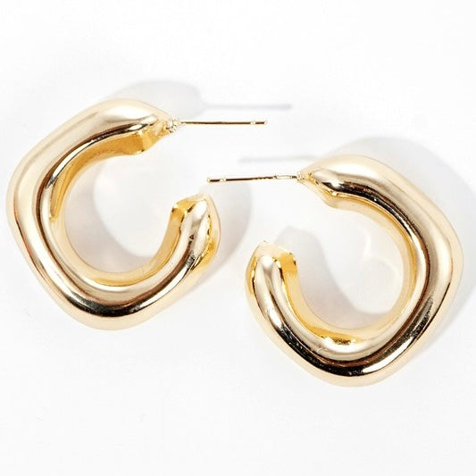 GOLD DIPPED ROUNDED SQUARE HOOP EARRINGS