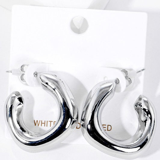 WHITE GOLD DIPPED ROUNDED SQUARE HOOP EARRINGS