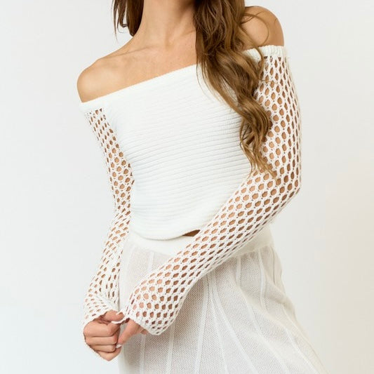 ITS COVERED WHITE CROCHET LONG SLEEVE TOP