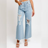 ALWAYS ON TIME DISTRESSED WIDE DENIM JEANS