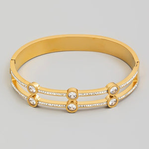 STAINLESS STEEL GOLD DOUBLE RHINESTONE BRACELET