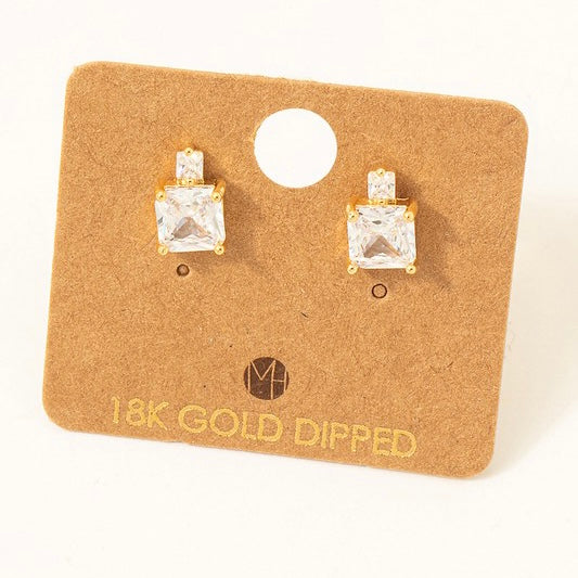 18K GOLD RHINESTONE STUD EARRINGS