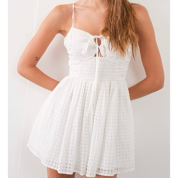 MY TIME WHITE GRID PATTERNED ROMPER