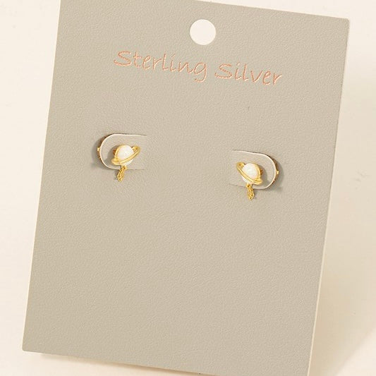 STERLING SILVER GOLD PLANET STUD EARRINGS