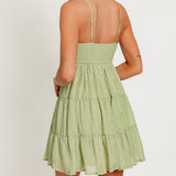WAITING FOR YOU GREEN TIERED MINI DRESS