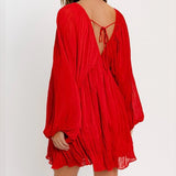 SEEING RED PUFF SLEEVE V NECK DRESS