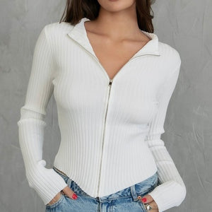 ZIP IT WHITE RIBBED TOP