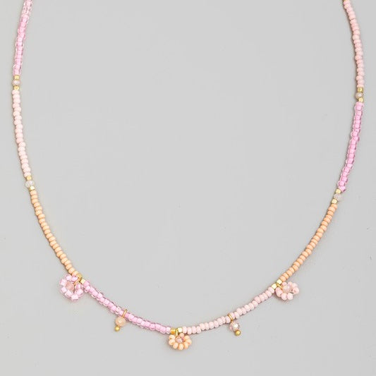 WYNONNA PINK FLOWER BEADED NECKLACE