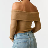 OUT OF THE WOODS BROWN OFF SHOULDER TOP