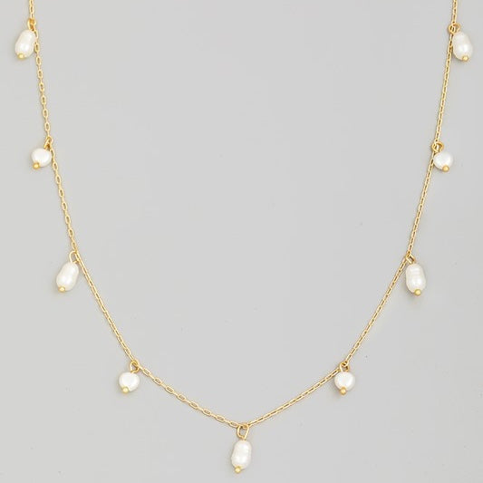 ALLYSON GOLD PEARL CHARM NECKLACE