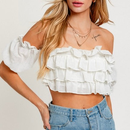 DAY AT THE PARK WHITE RUFFLE CROP TOP