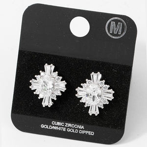 WHITE GOLD DIPPED RHINESTONE STUD EARRINGS