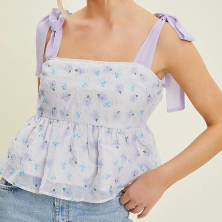 COMING HOME LAVENDER FLORAL BABY DOLL TOP