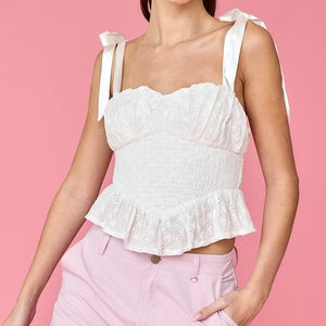RUNNING FREE WHITE EYELET TANK TOP