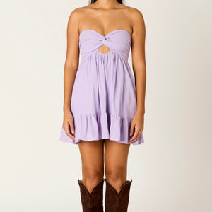 GETTING OUT OF HERE PURPLE STRAPLESS MINI DRESS