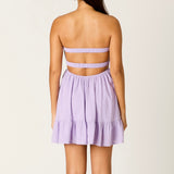GETTING OUT OF HERE PURPLE STRAPLESS MINI DRESS