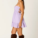 GETTING OUT OF HERE PURPLE STRAPLESS MINI DRESS