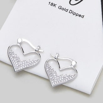 18K WHITE GOLD RHINESTONE HEART EARRINGS