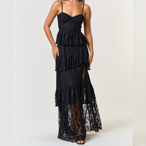 COCKTAIL HOUR BLACK TIERED MAXI DRESS