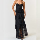 COCKTAIL HOUR BLACK TIERED MAXI DRESS