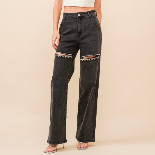 EXACTLY WHAT YOU THINK BLACK RHINESTONE JEANS