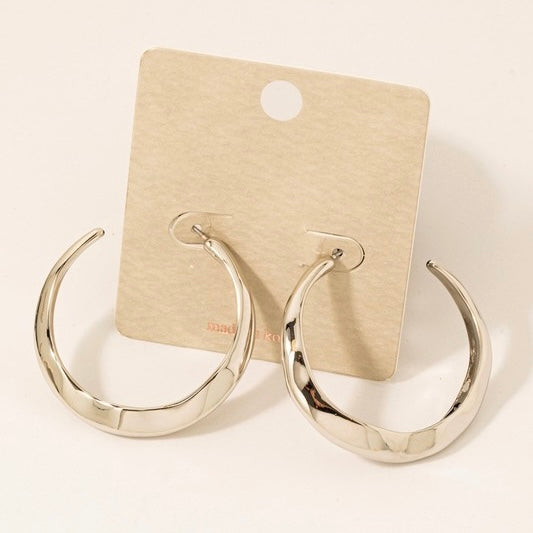 WHITNEY SILVER WARPED HOOP EARRINGS