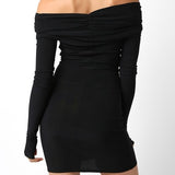 HAVING A GOOD TIME BLACK OFF SHOULDER DRESS