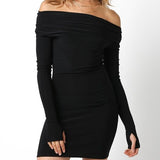 HAVING A GOOD TIME BLACK OFF SHOULDER DRESS
