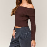 LIKE CHOCOLATE BROWN OFF SHOULDER SWEATER