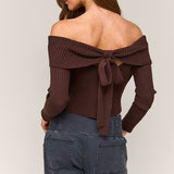 LIKE CHOCOLATE BROWN OFF SHOULDER SWEATER
