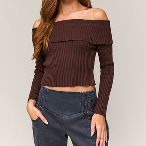 LIKE CHOCOLATE BROWN OFF SHOULDER SWEATER