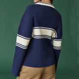 VARSITY CLUB NAVY & CREAM COLLARED SWEATER
