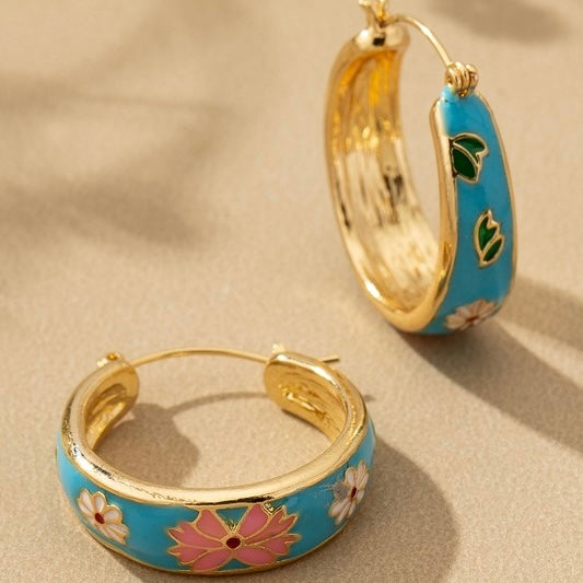 CARA TURQUOISE FLOWER HOOP EARRINGS