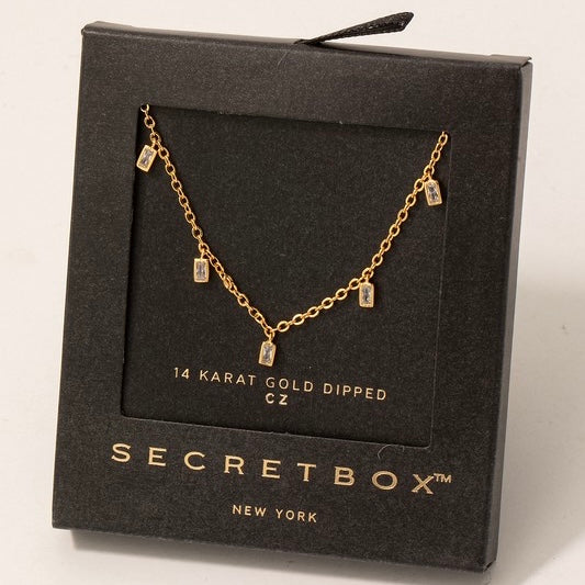 14K GOLD BAGUETTE STONE CHARM NECKLACE