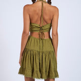 BOHO CHIC GREEN CUT OUT MINI DRESS