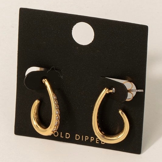 GOLD DIPPED RHINESTONE OVAL HOOP EARRINGS