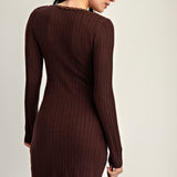 LIKE CHOCOLATE BROWN KNIT MINI DRESS