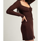 LIKE CHOCOLATE BROWN KNIT MINI DRESS