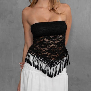 SAW RIGHT THROUGH IT TASSEL SCARF TOP